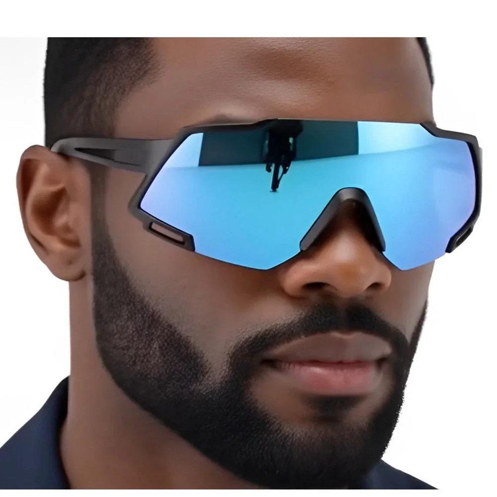 Men Sports Sunglasses Blue Mirror Lens‎ Outdoor Driving Golfing Fishing Shades